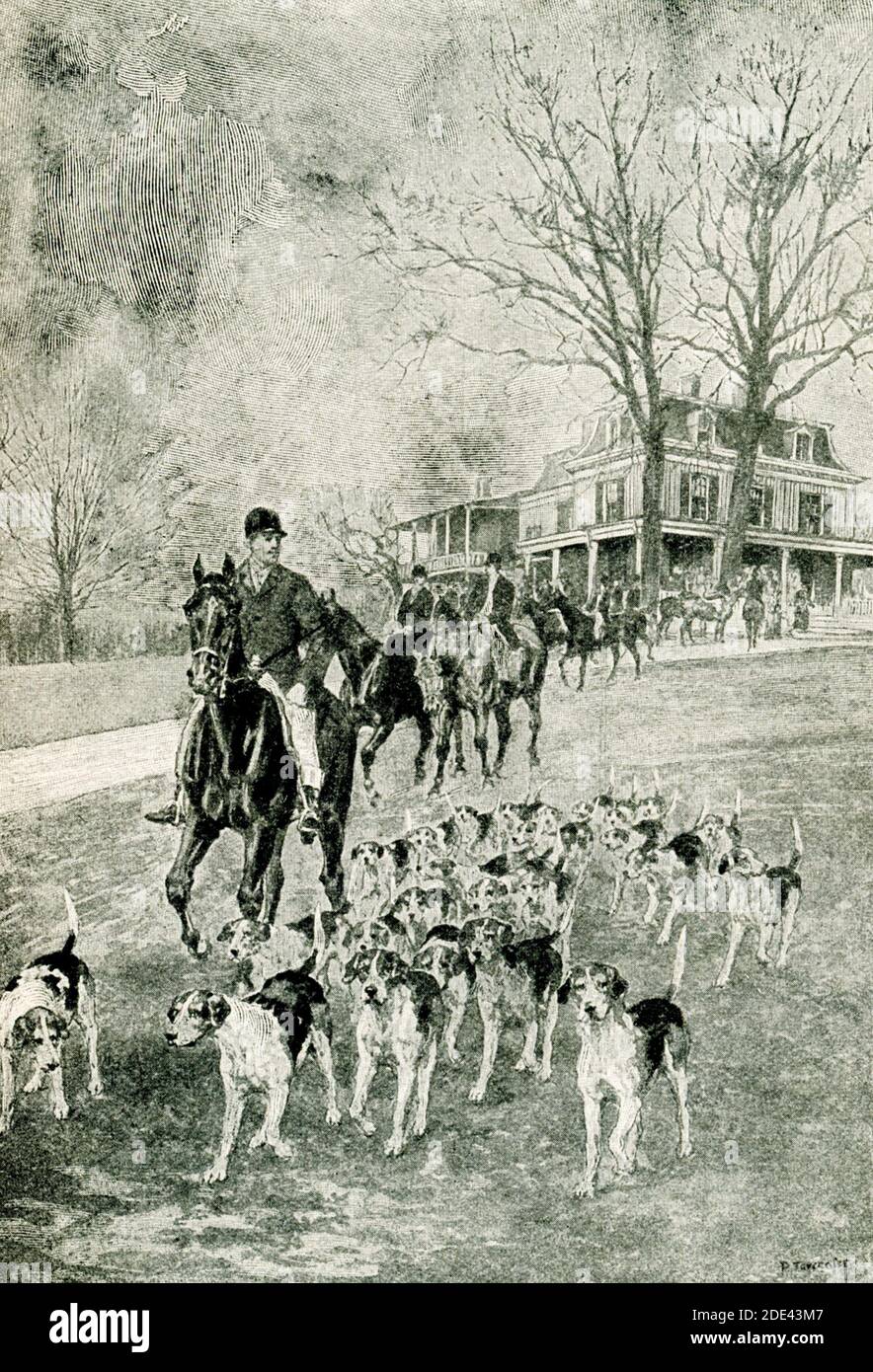 Die 1897 Bildunterschrift für diese Illustration lautet: The Start from the Kennels. Der Elkridge Club in Maryland. Stockfoto