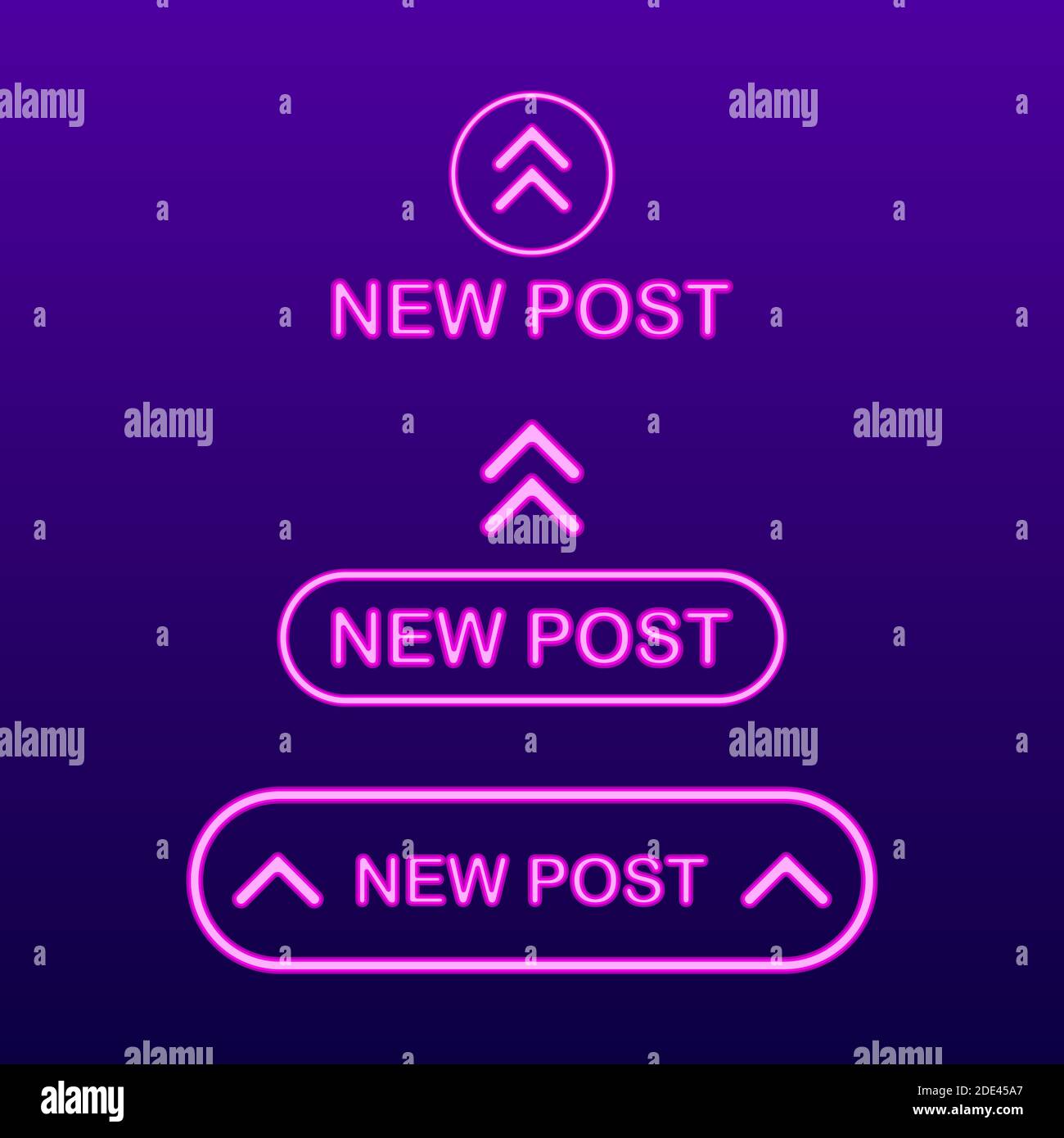 Neuer Post Neon-Text. Schaltflächen für soziale Medien. Vektorgrafik Stock Vektor