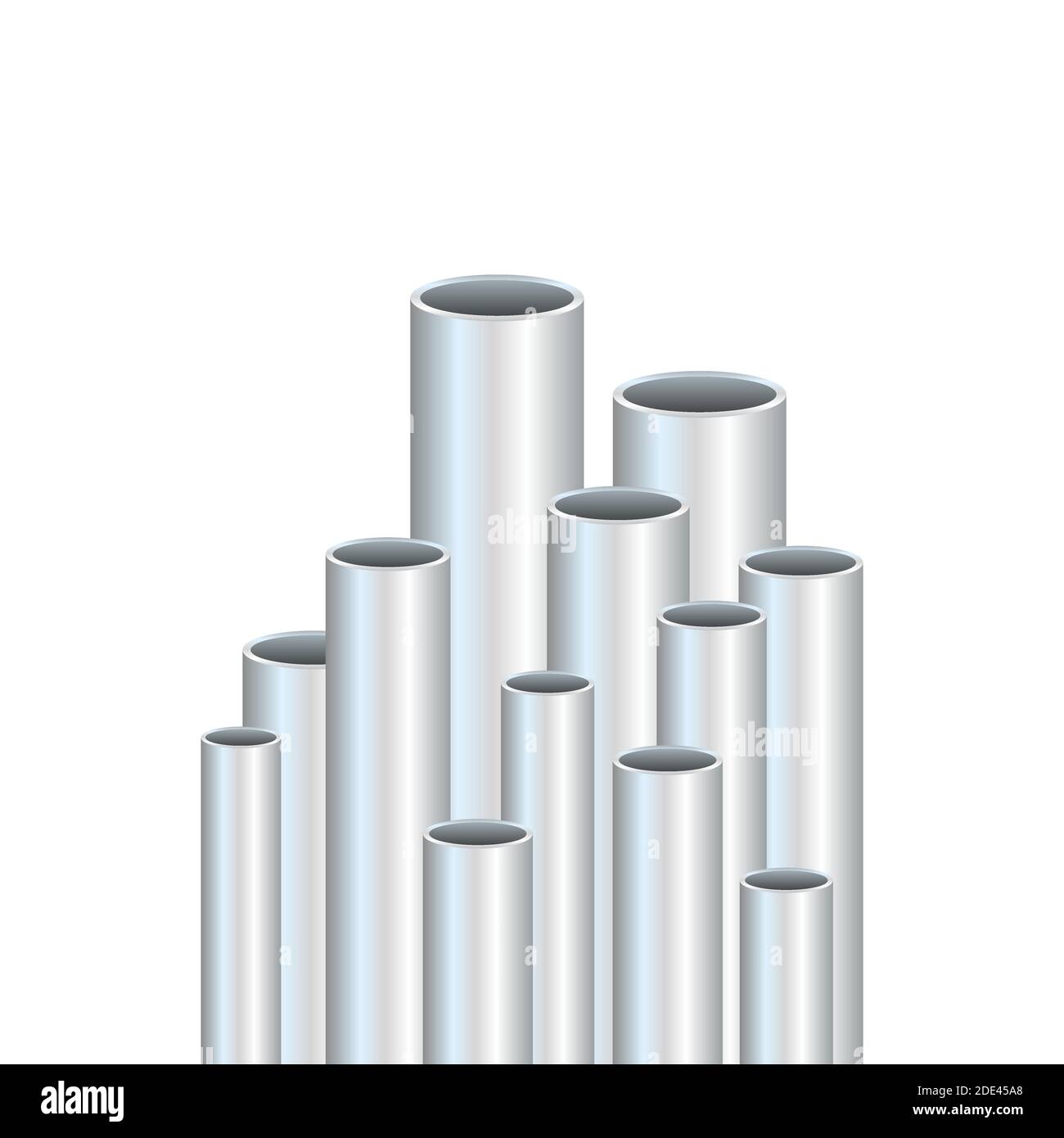 Stahlrohre. Stahl oder Aluminium, Rohre mit verschiedenen Durchmessern. Vektorgrafik. Stock Vektor