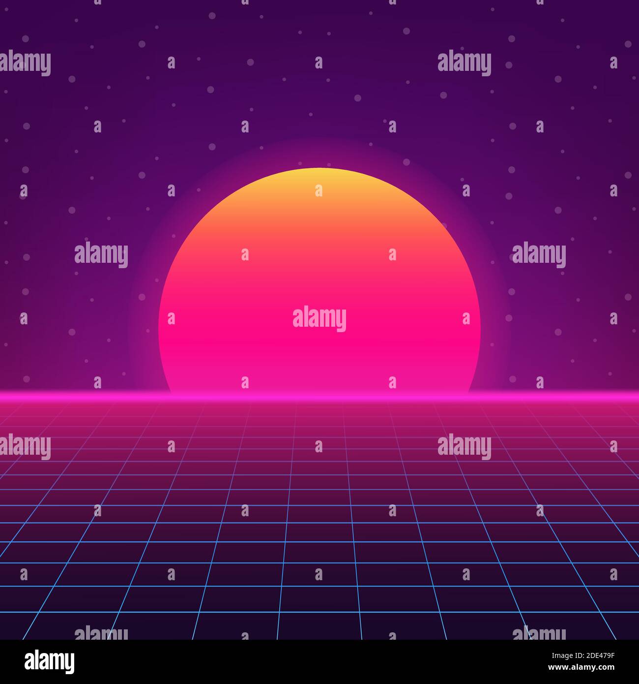 Futuristische Landschaft mit Stil Laser Raster. Neon Retrowave. Vector Illustration. Stock Vektor