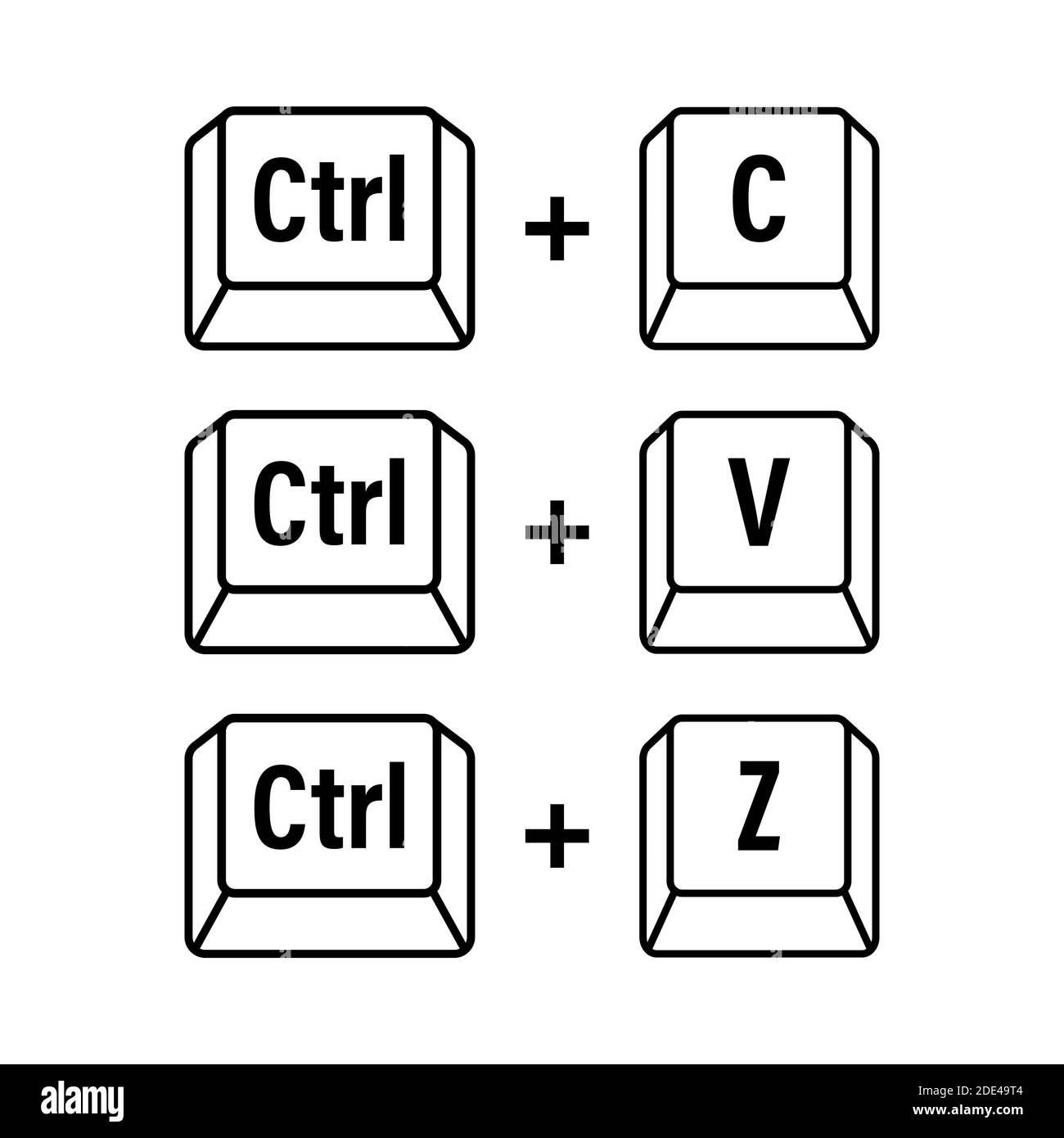 Strg C, Strg V und Strg Z Computertastatur Tasten. Desktop-Oberfläche. Web-Symbol. Vektorgrafik. Stock Vektor