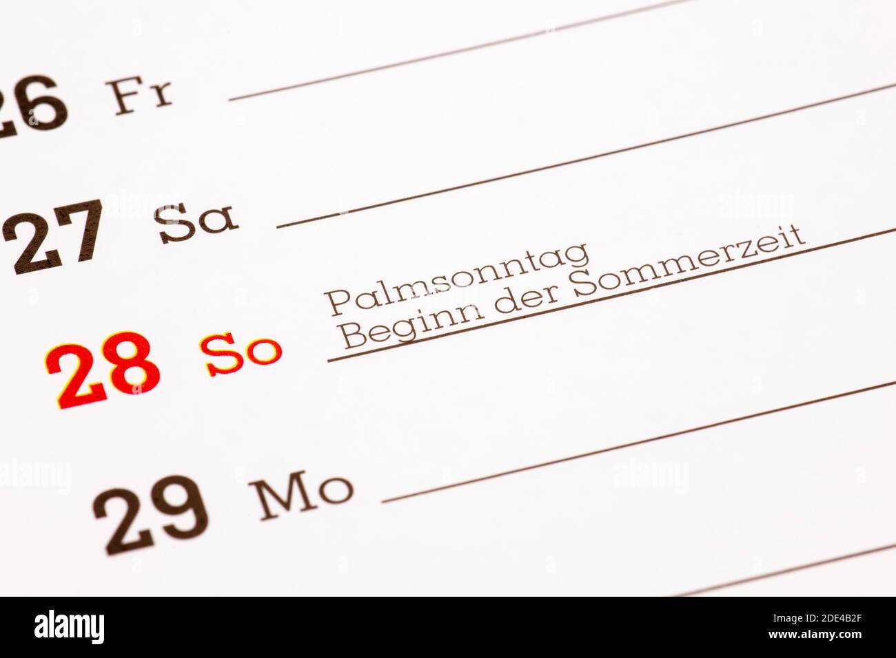Terminkalender, Beginn der Sommerzeit, Palmsonntag, Deutschland Stockfoto