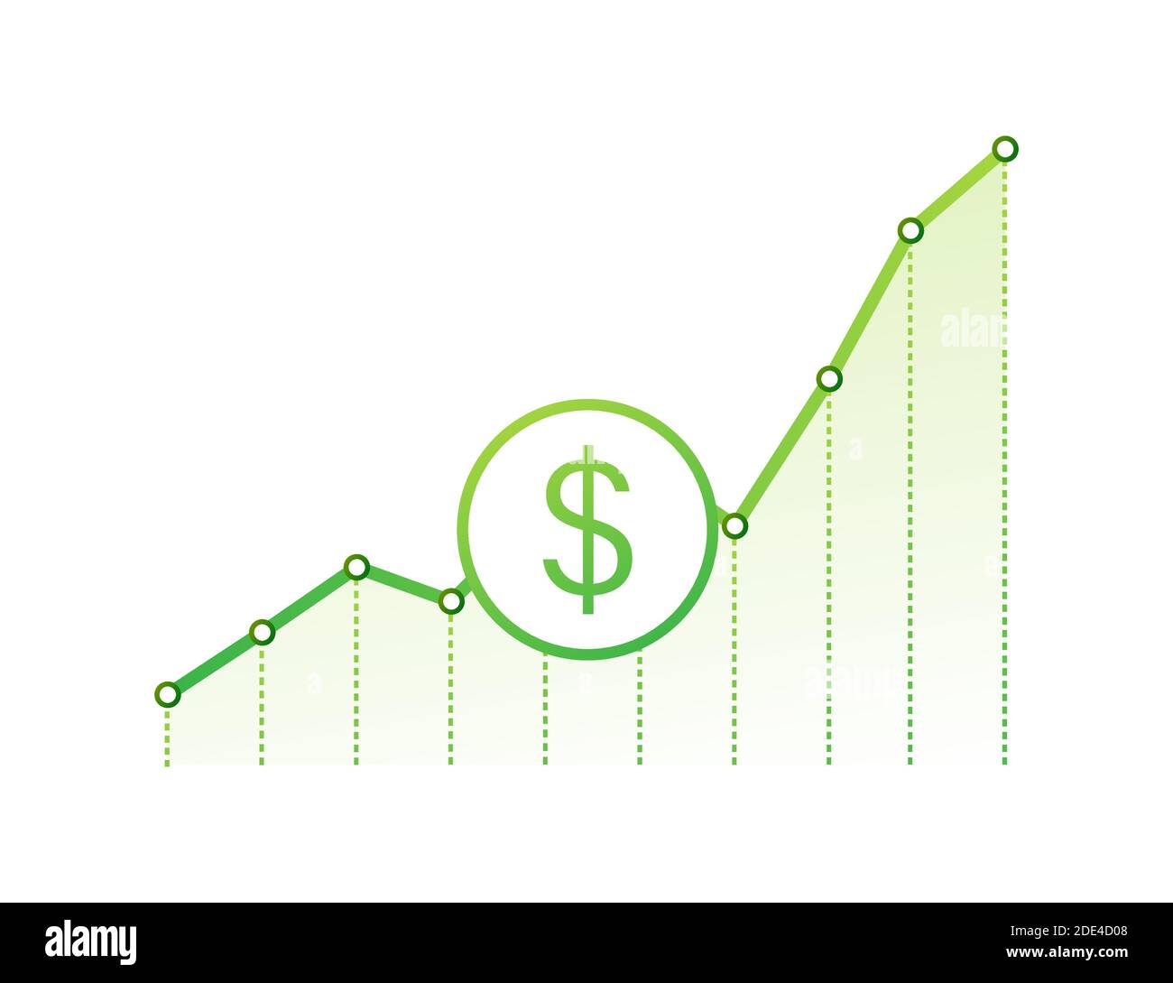 Gewinn Geld oder Budget. Bargeld und steigende graph Pfeil hoch, Konzept für geschäftlichen Erfolg. Kapitalerträge, profitieren. Vector lieferbar Abbildung. Stock Vektor