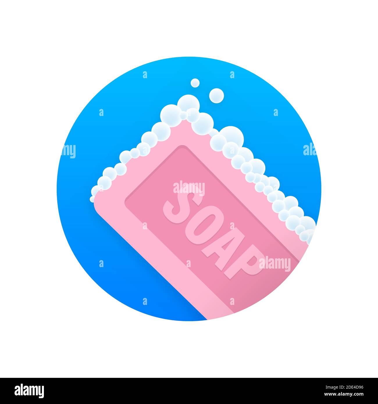 Rosa Seife auf buntem Hintergrund. Vektorgrafik Objekt. Draufsicht. Schaumwasser. Flache Seife. Doodle, Blase. Vektorgrafik. Stock Vektor