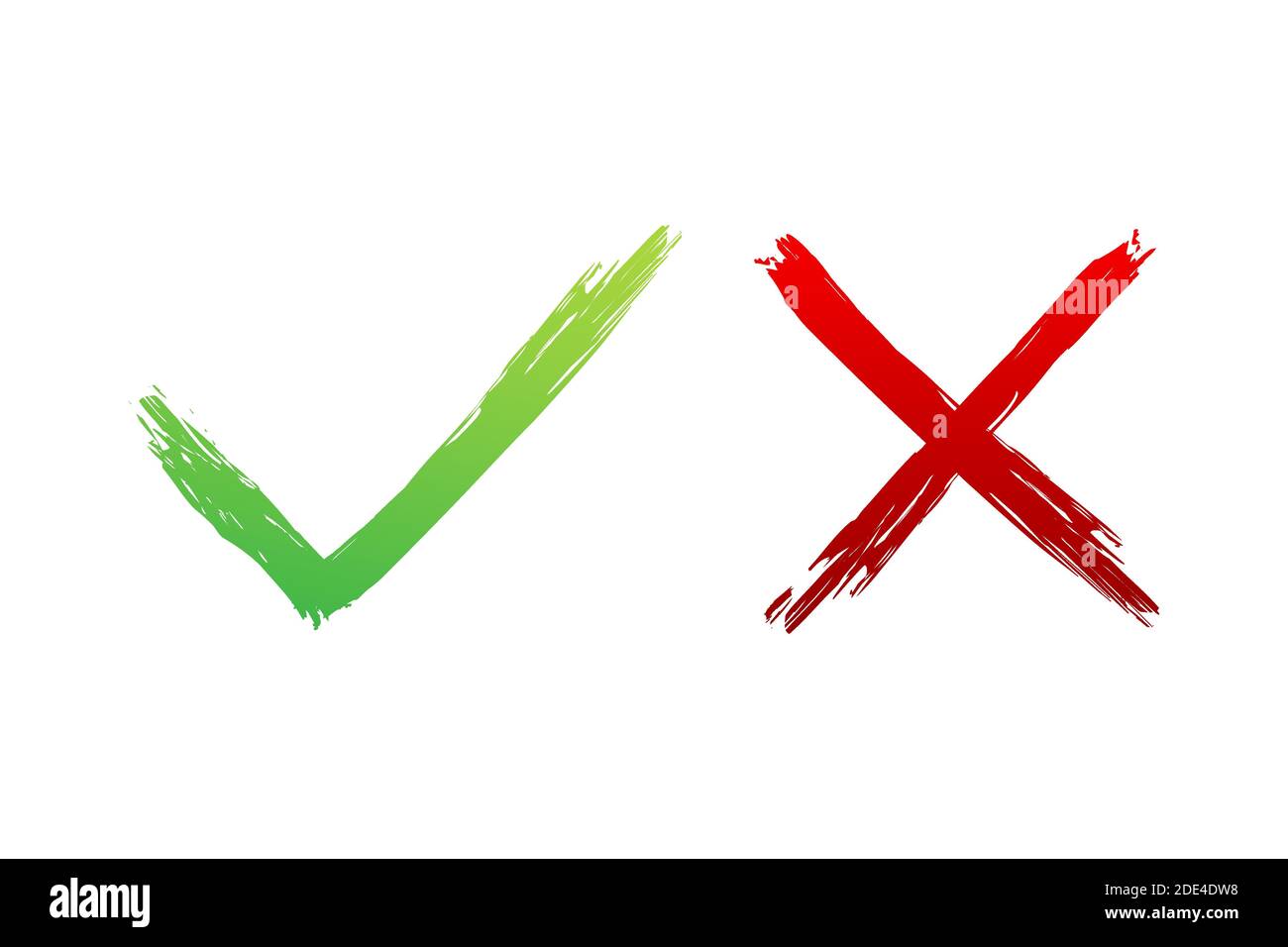 Kreuzen Sie die Zeichen an. Grünes Häkchen OK und rotes X-Symbol. Symbole JA und NEIN Taste für Abstimmung. Vektorgrafik. Stock Vektor