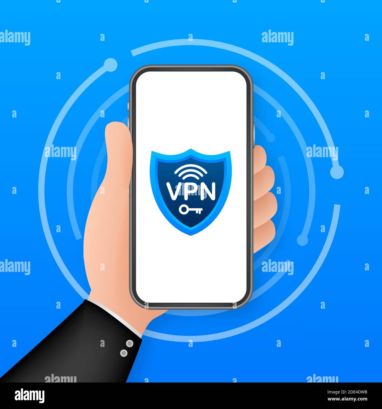 Sicheres VPN-Verbindungskonzept. Übersicht über die Konnektivität des virtuellen privaten Netzwerks. Vektorgrafik. Stock Vektor
