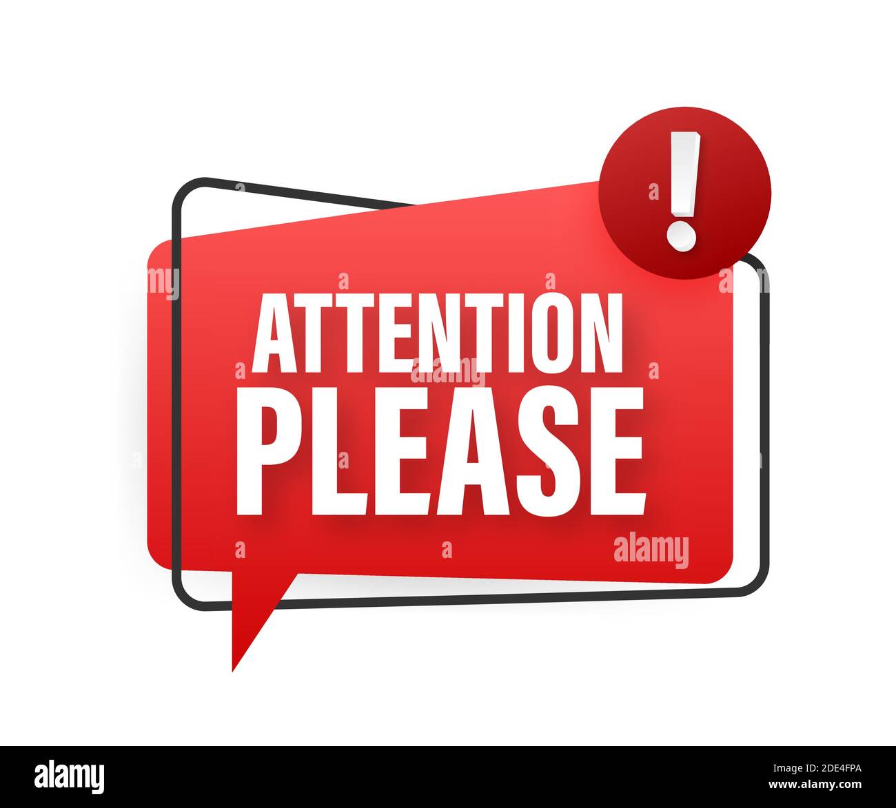 Banner mit Aufmerksamkeit bitte. Rot Achtung, bitte Symbol signieren. Ausrufezeichen Gefahr. Warnsymbol. Vektorgrafik. Stock Vektor