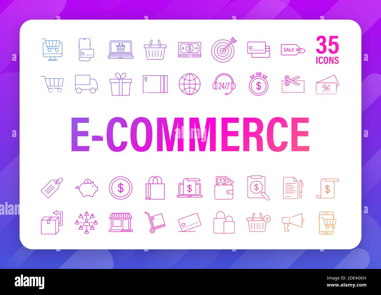 Shopping-Set-Symbol für Web-Design. E-Commerce. Rabattgutschein. Business-Symbol. Preisschild. Linienvektor. Vektorgrafik. Stock Vektor