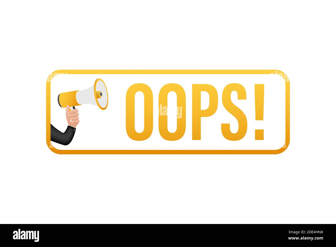 Hand halten Megaphon mit Oops. Megaphon-Banner. Webdesign. Vektorgrafik Stock Vektor