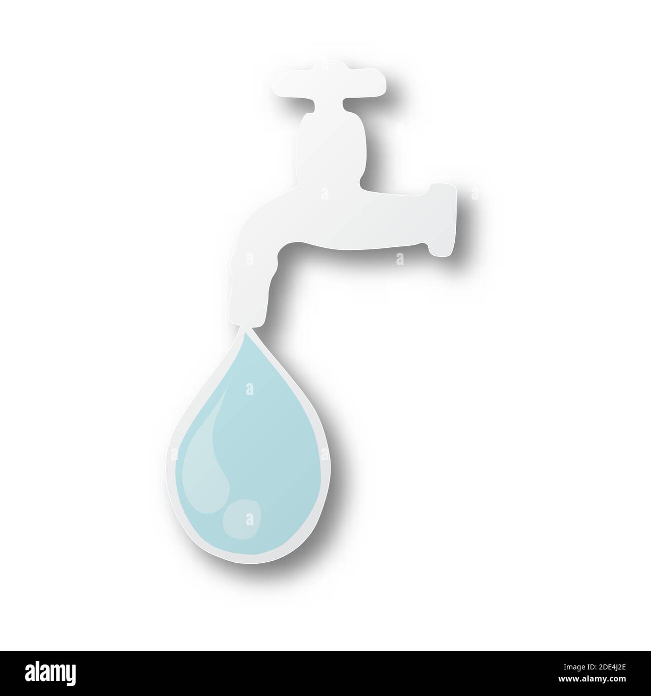 Vektor-Illustration schwarze Linie von Hand von blauen Tropfen Wasser auf Wasserhahn geschnitten Papier mit Schatten isoliert auf weißem Hintergrund gezeichnet. Papierkunst Stock Vektor