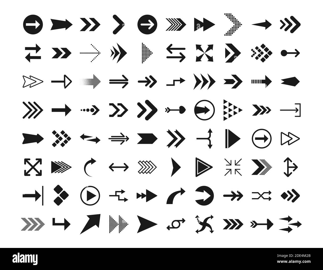 Pfeile große schwarze Set-Symbole. Pfeilsymbol. Pfeile für Web-Design, mobile Apps, Schnittstelle und vieles mehr. Vektorgrafik. Stock Vektor