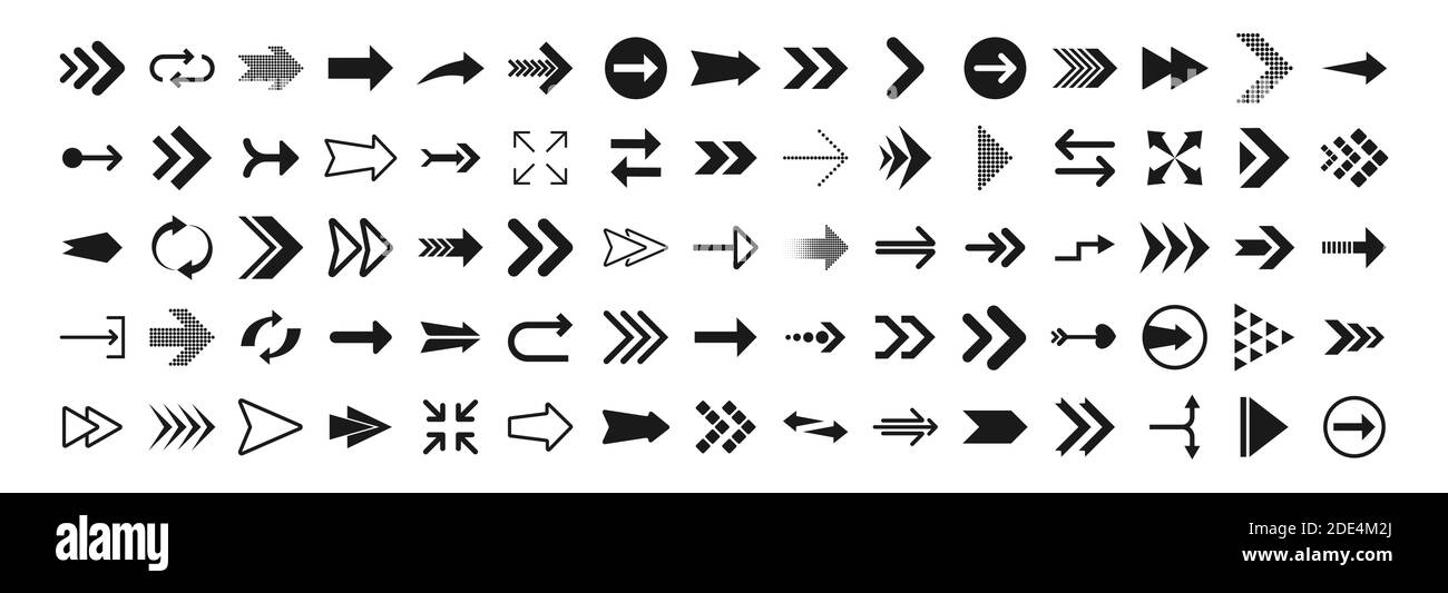 Pfeile große schwarze Set-Symbole. Pfeilsymbol. Pfeile für Web-Design, mobile Apps, Schnittstelle und vieles mehr. Vektorgrafik. Stock Vektor