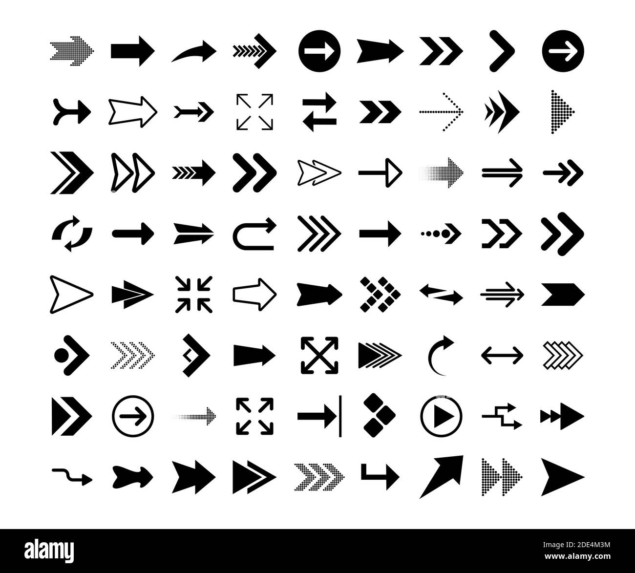 Pfeile große schwarze Set-Symbole. Pfeilsymbol. Pfeile für Web-Design, mobile Apps, Schnittstelle und vieles mehr. Vektorgrafik. Stock Vektor