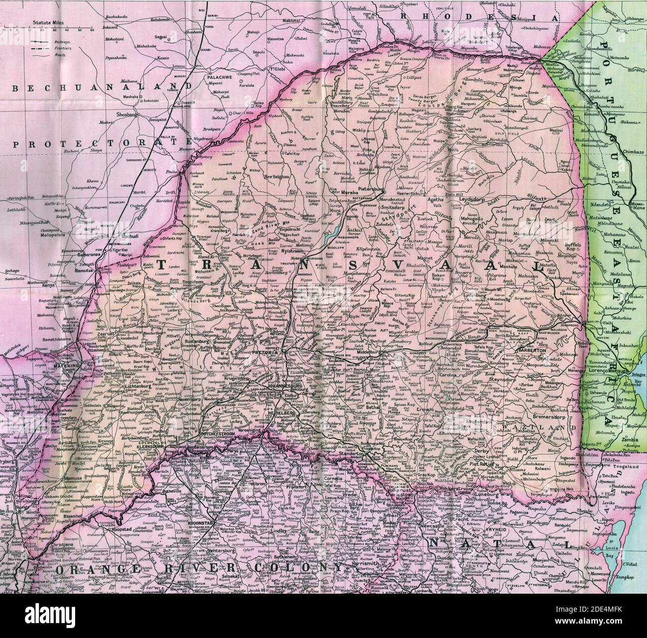 Südafrika Geschichte: Philips' detaillierte Karte des Transvaal mit einem Teil der Orange River Colony Ca. 1900 Stockfoto