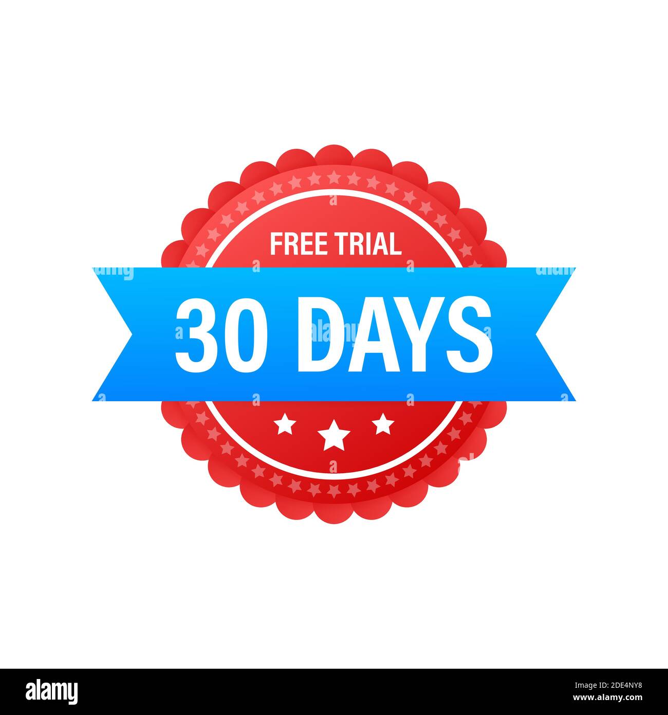 30 Tage kostenloses Testetikett, Abzeichen, Aufkleber. Software-Werbeaktionen für kostenlose Downloads. Es kann für die Anwendung verwendet werden. Vektorgrafik. Stock Vektor