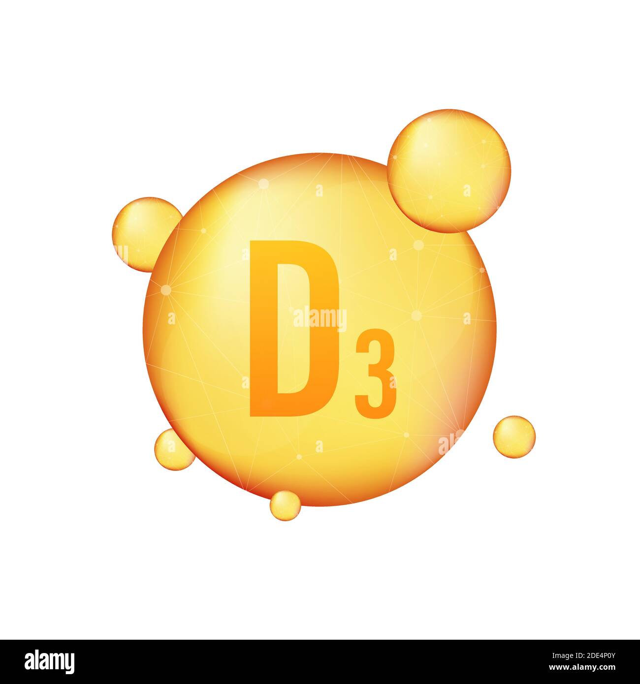 Vitamin D 3 Gold glänzende Ikone. Ascorbinsäure. Vektorgrafik Stock Vektor