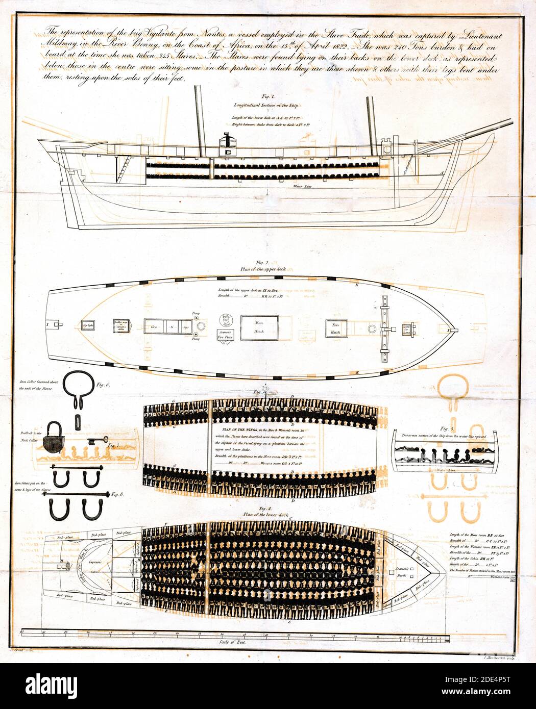 Die Darstellung der Brig vigilante, aus Nantes, ein Schiff in den Sklavenhandel, die von Leutnant Mildmay im Fluss Bonny gefangengenommen wurde, an der Küste von Afrika, am 15. April 1822 Stockfoto