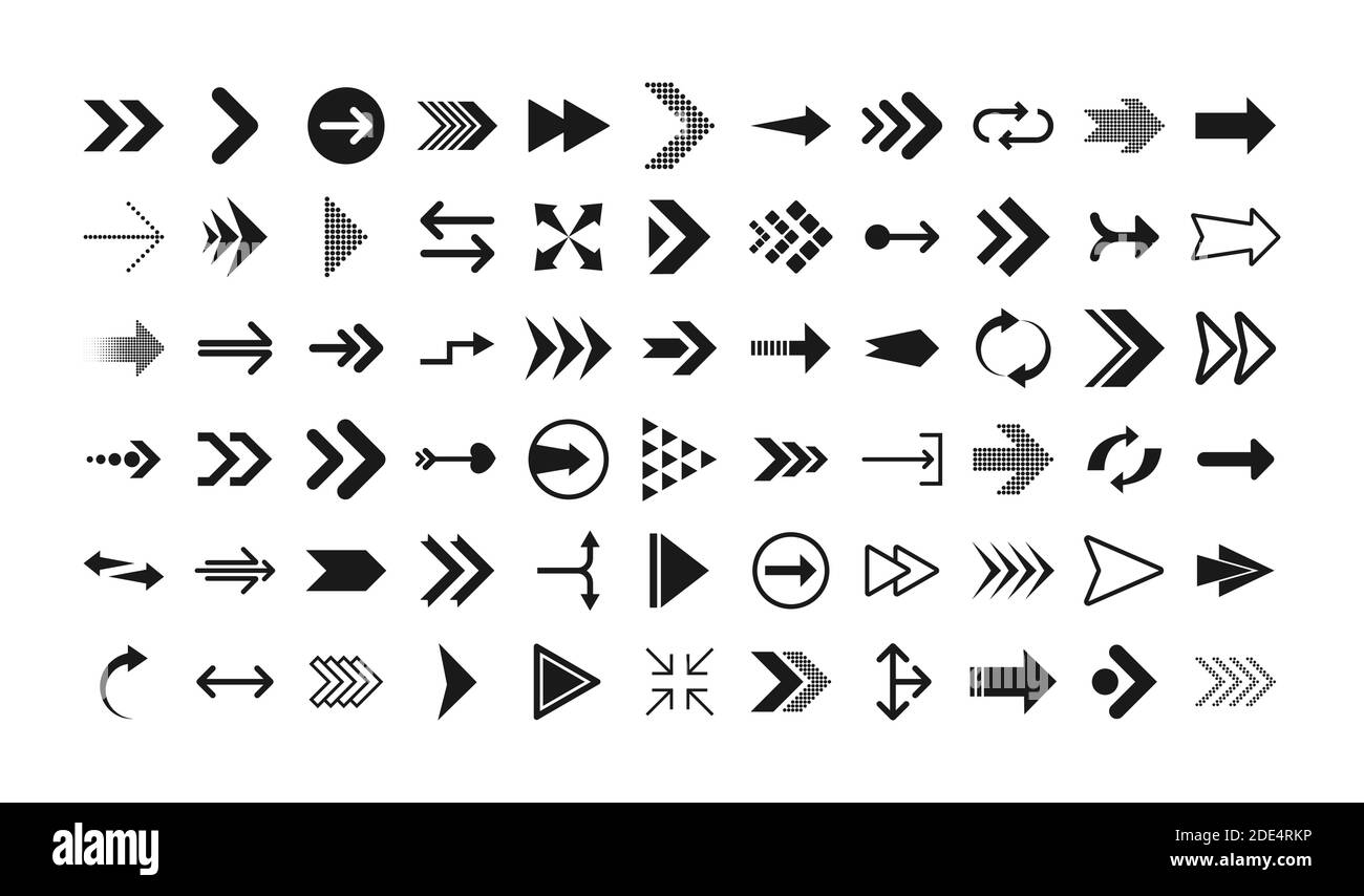 Pfeile große schwarze Set-Symbole. Pfeilsymbol. Pfeile für Web-Design, mobile Apps, Schnittstelle und vieles mehr. Vektorgrafik. Stock Vektor