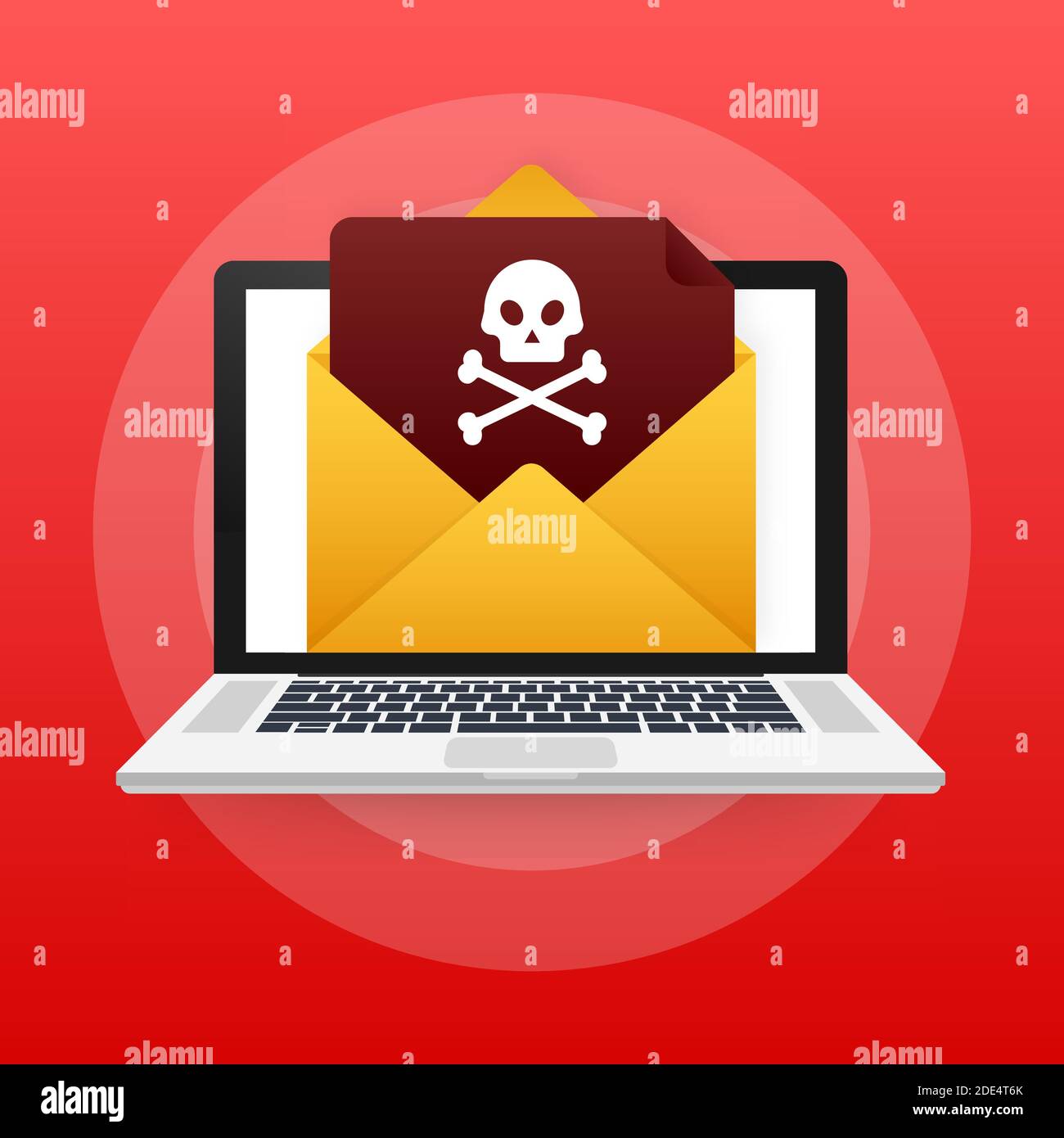 Roter E-Mail-Virus. Computerbildschirm. Virus, Piraterie, Hacking und Sicherheit, Schutz. Vektorgrafik. Stock Vektor