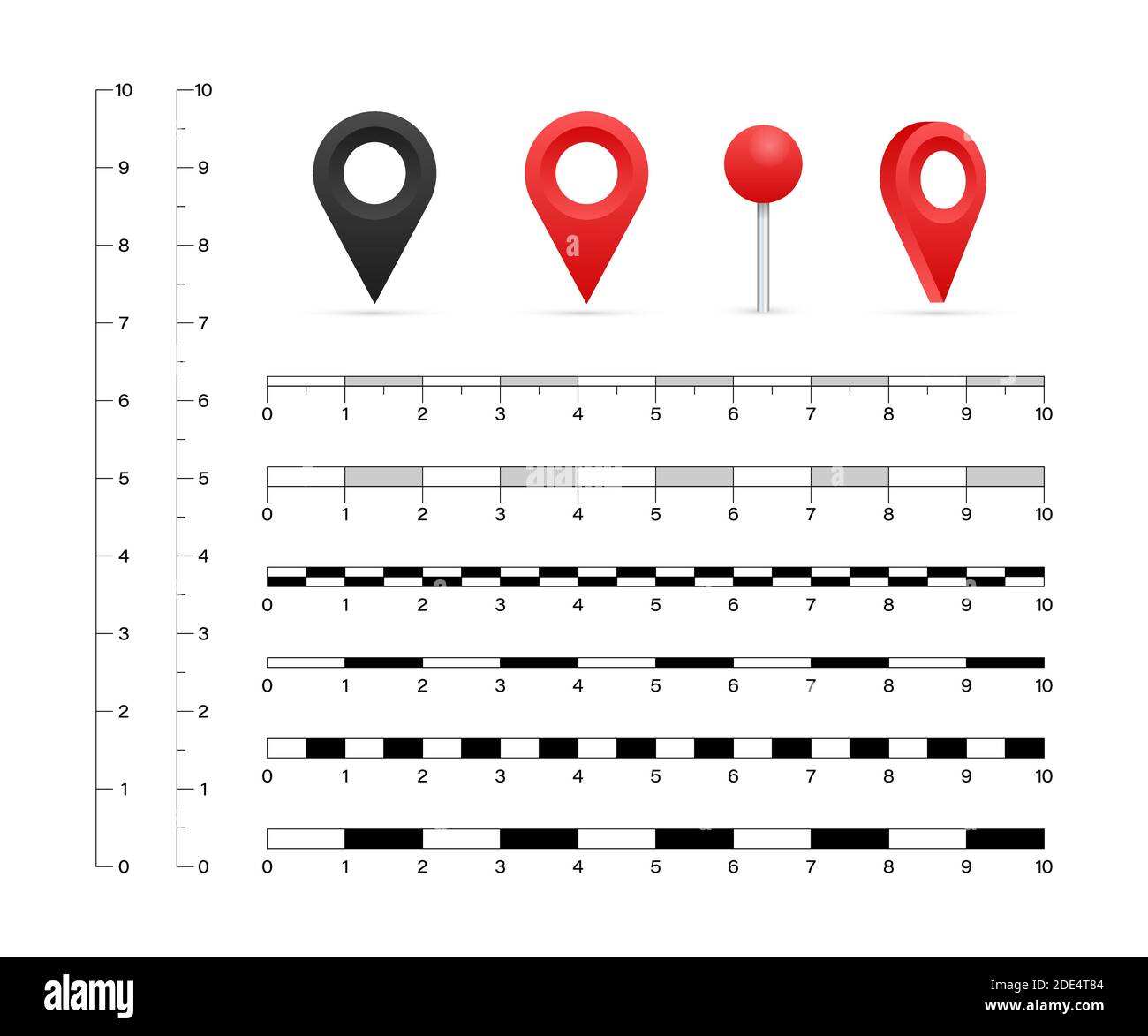 Karte Skalen Grafiken für Messen von Distanzen. Vector lieferbar Abbildung. Stock Vektor