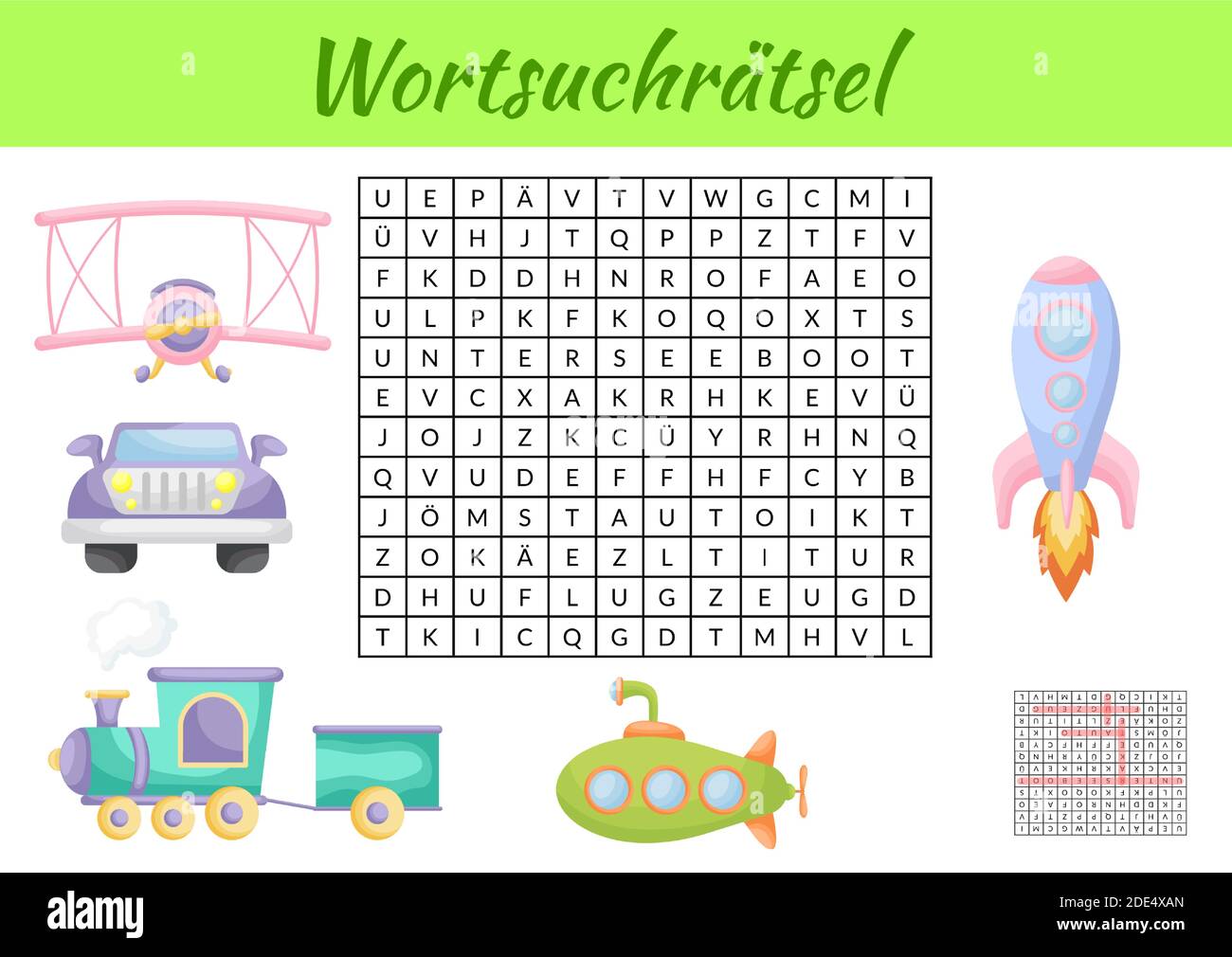 Wortsuchrätsel - Wortsuche Puzzle. Kinder Aktivität Arbeitsblatt bunt