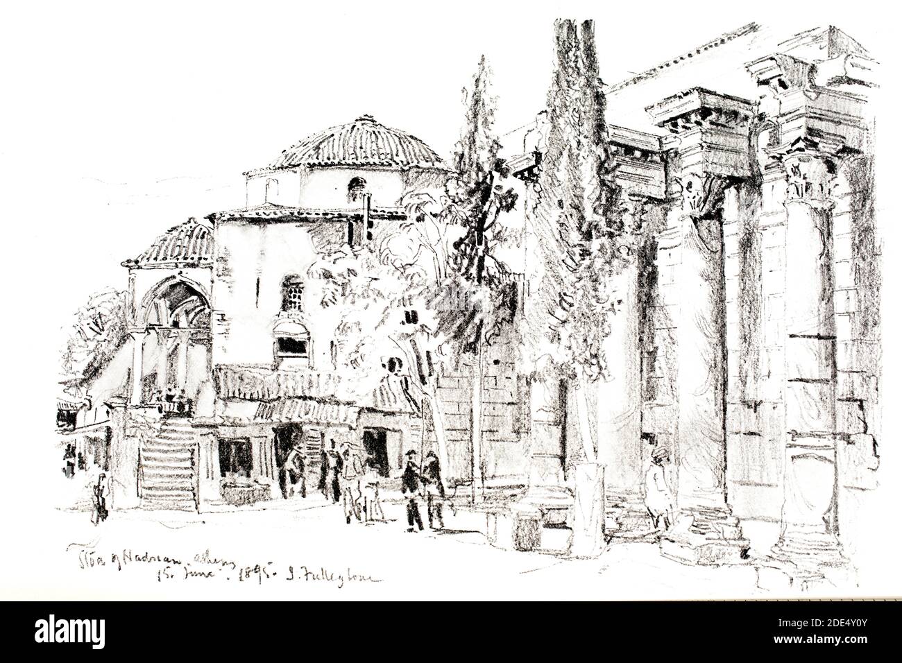 Stoa of Hadrian, Athen, 1895 Bleistiftzeichnung von John Fulleylove aus dem Jahr 1896 das Studio an Illustrated Magazine of Fine and Applied Art Stockfoto