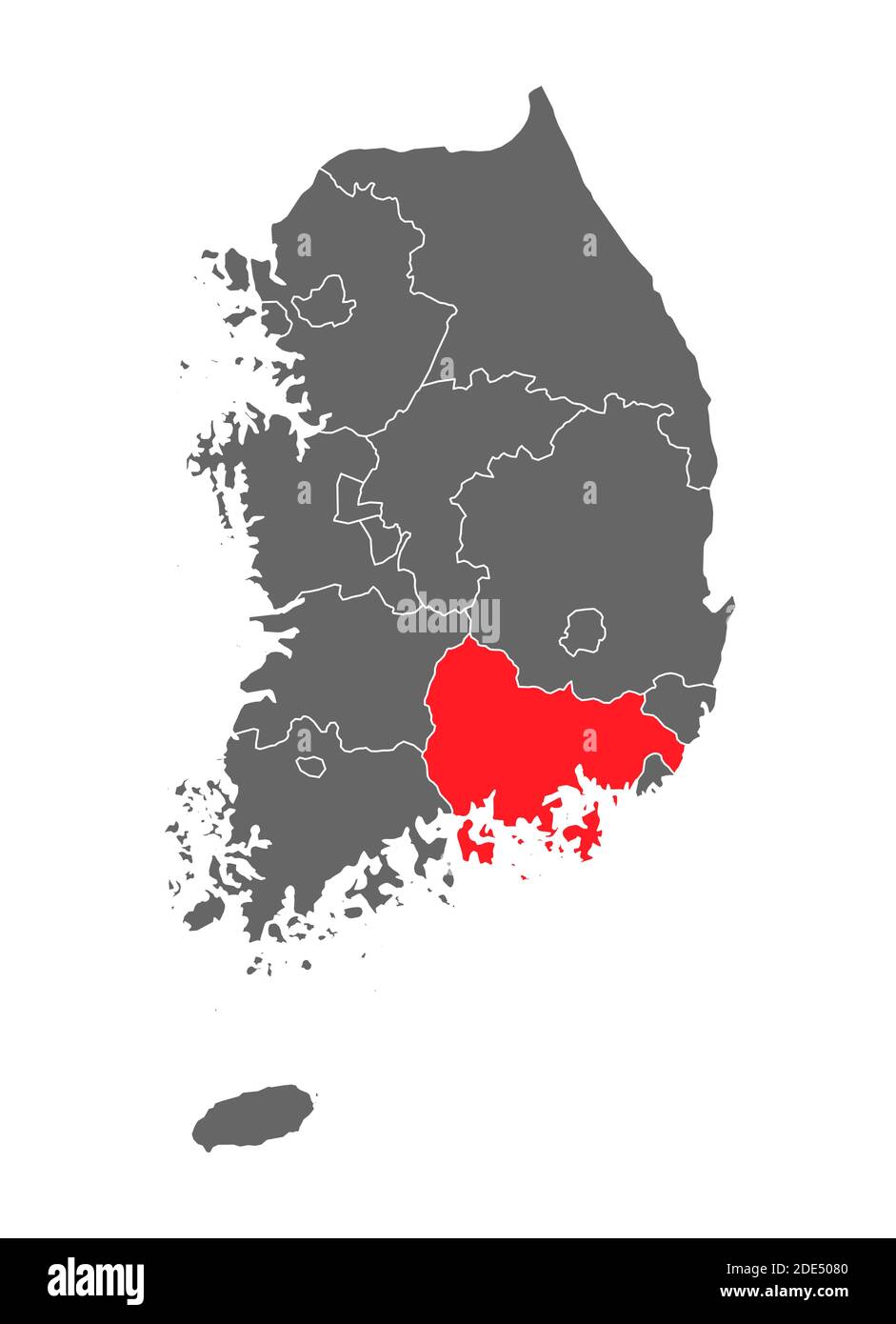 Karte Korea der republik mit rot detaillierte Provinz, Südkorea isoliert auf weißem Hintergrund. Stock Vektor