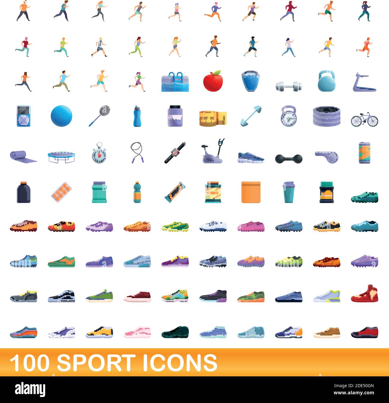 100 sport Icons einstellen. Cartoon Illustration von 100 Sport icons Vektor auf weißem Hintergrund einstellen Stock Vektor