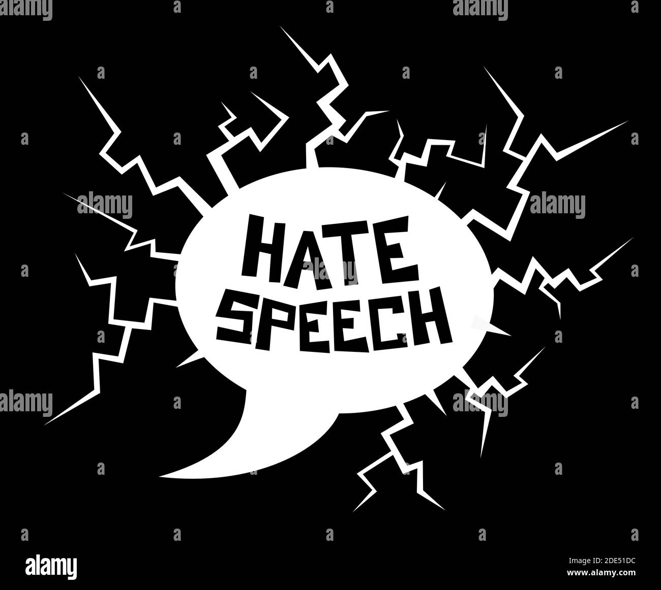 Hassrede - zerstörerische Dialogblase als Metapher für gewalttätiges, beleidigendes und schädliches Sprechen und Sprechen. Vektor-Illustration von verbalen Angriff, AS Stockfoto