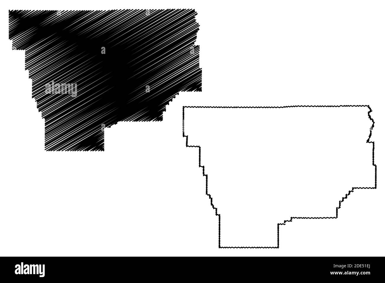 Musselshell County, Montana (U.S.-Grafschaft, Vereinigte Staaten von Amerika, USA, U.S., US) Karte Vektor Illustration, scribble Skizze Musselshell Karte Stock Vektor