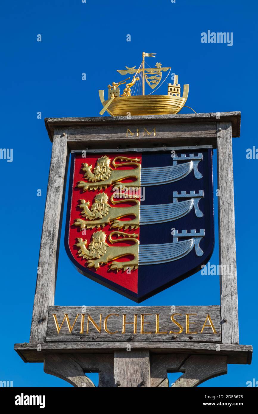 England, East Sussex, Winchelsea, Stadtschild Stockfoto