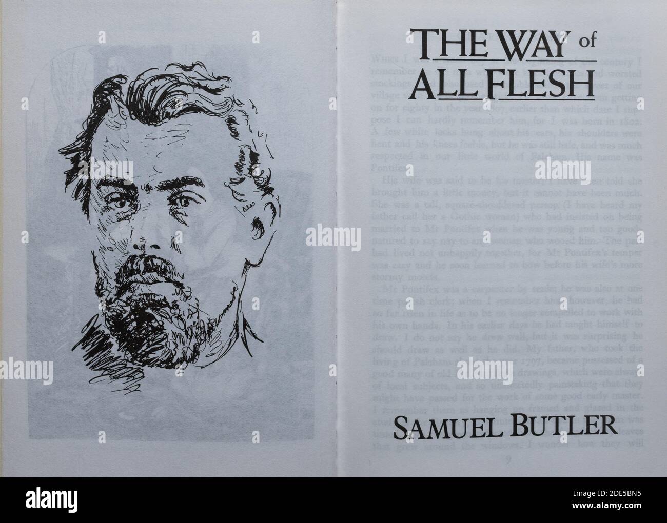 The Way of All Flesh Buch - Roman von Samuel Butler. Titelseite und Zeichnung des Autors. Stockfoto