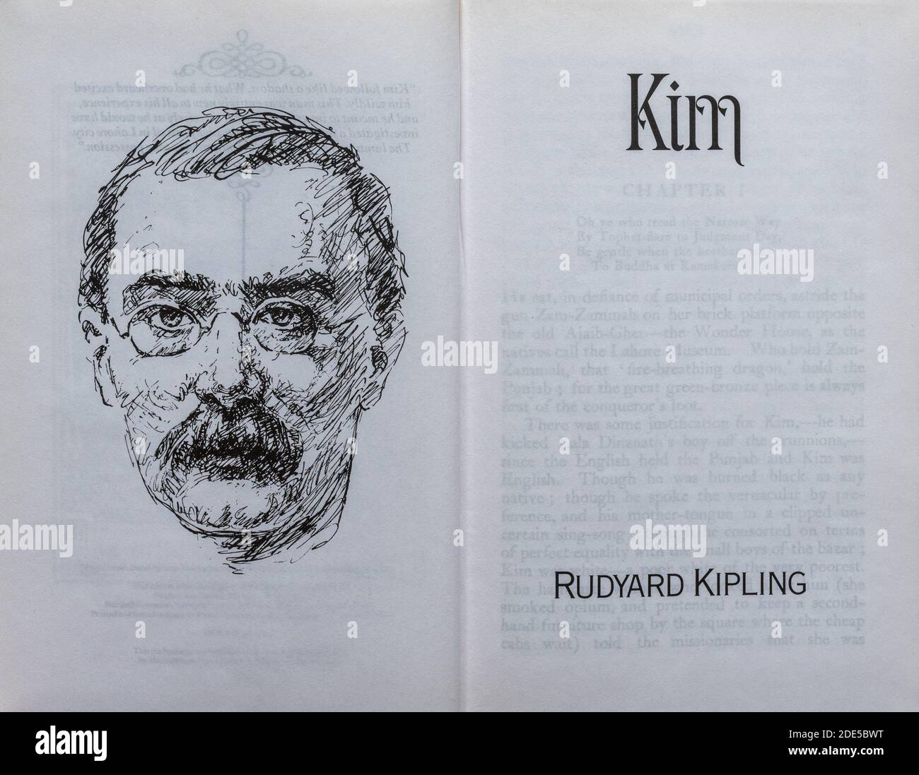 Kim Buch - Roman von Rudyard Kipling. Titelseite und Zeichnung des Autors. Stockfoto