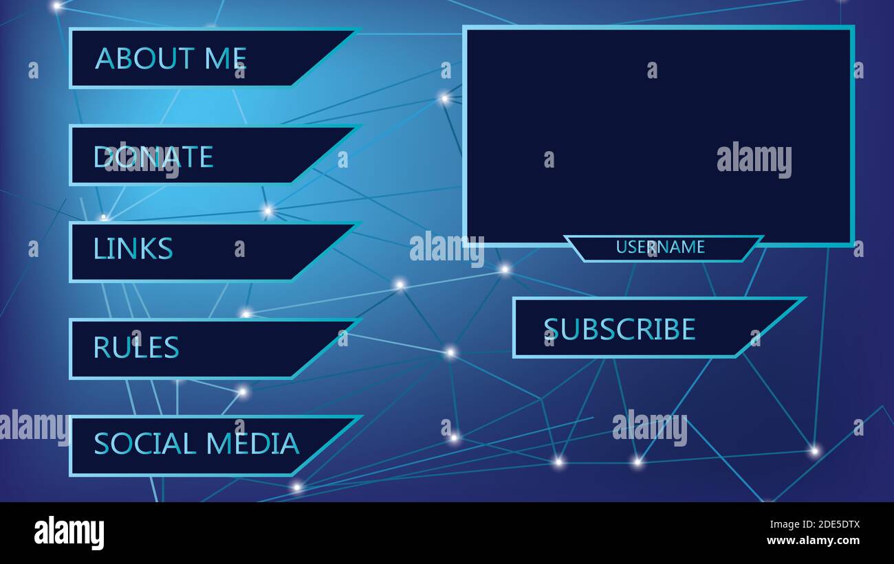 Blaues Thema, twitch Panel Overlay-Design, für 16:9 Web-Cam, Vektor Stock Vektor