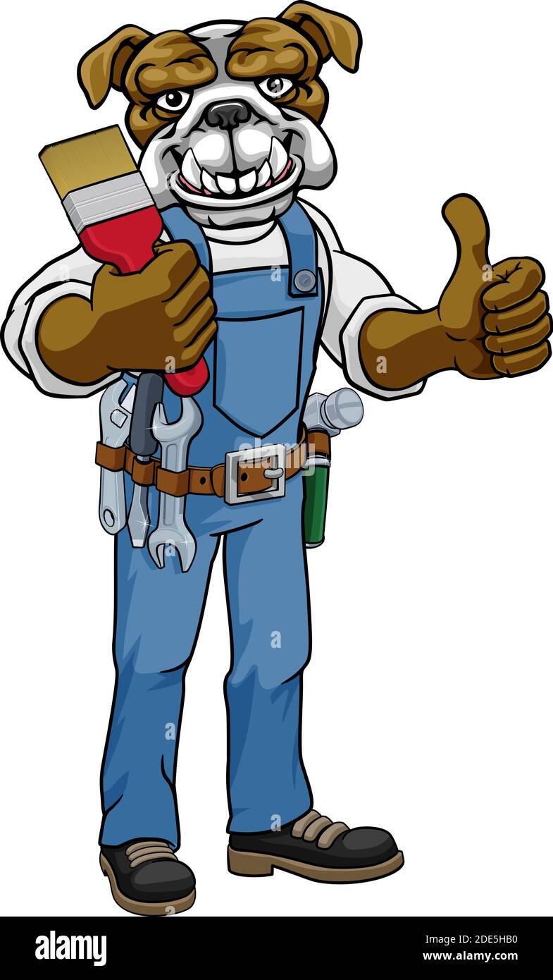 Bulldog Maler Dekorateur Holding Paintbrush Stock Vektor