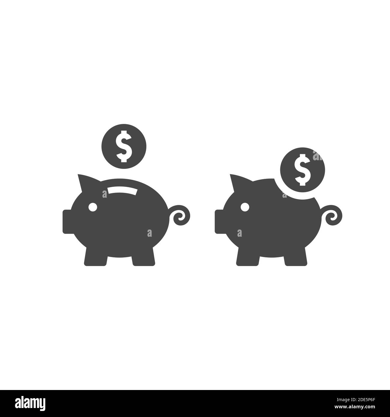 Sparschwein mit Dollar Münze Vektor-Symbol. Einsparungen oder Budget Finanzsymbol. Stock Vektor