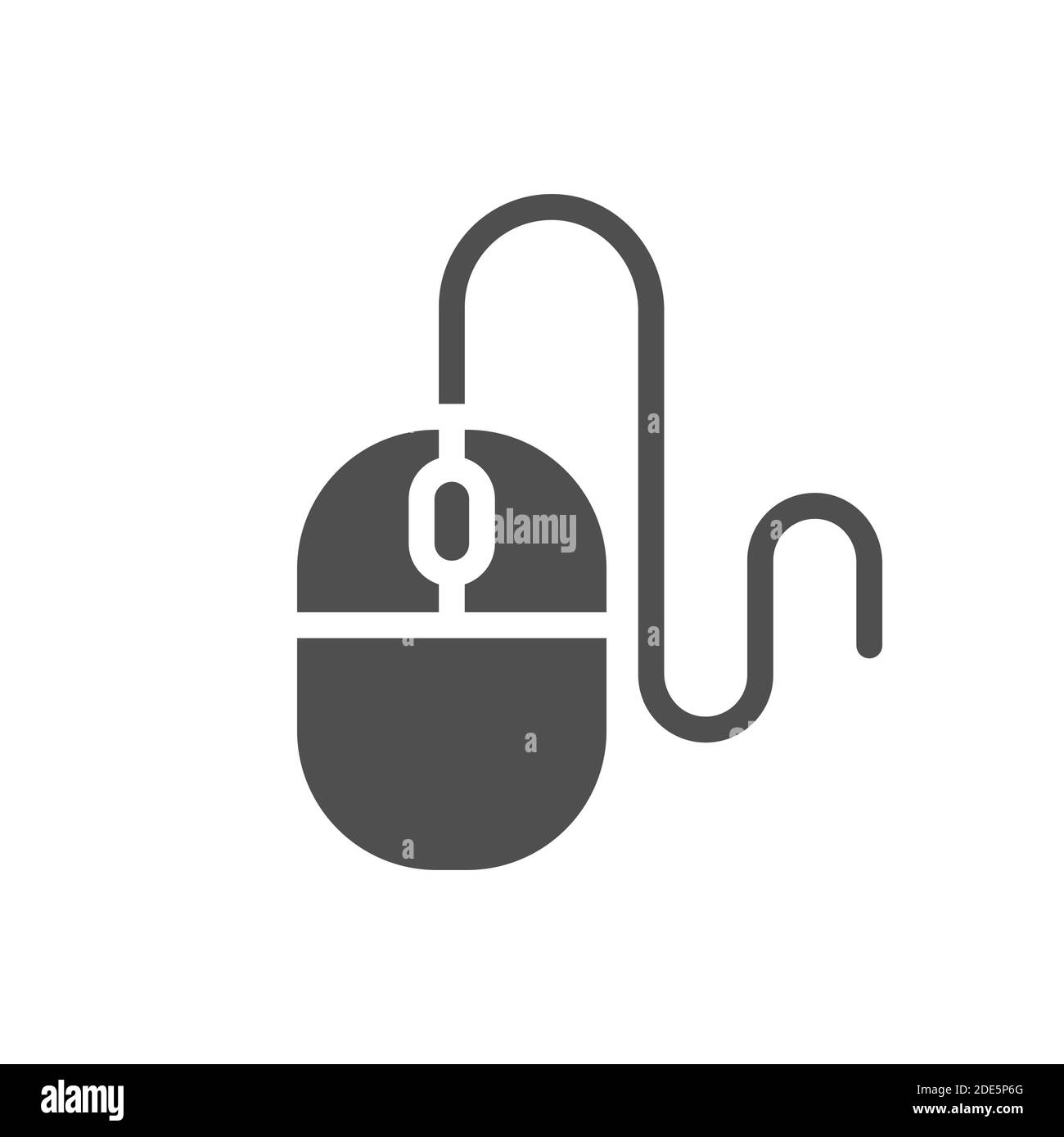 Computermaus mit Kabel- oder Drahtsymbol. Einfaches Glyphensymbol. Stock Vektor