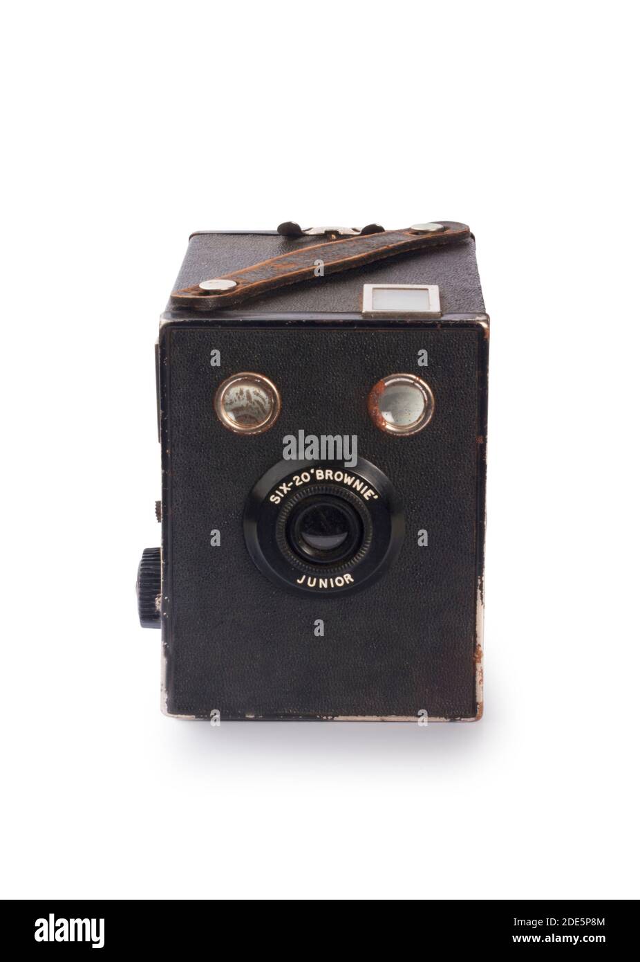 Studioaufnahme einer Vintage Box Brownie Six Junior Kamera Vor weißem Hintergrund ausschneiden - John Gollop Stockfoto