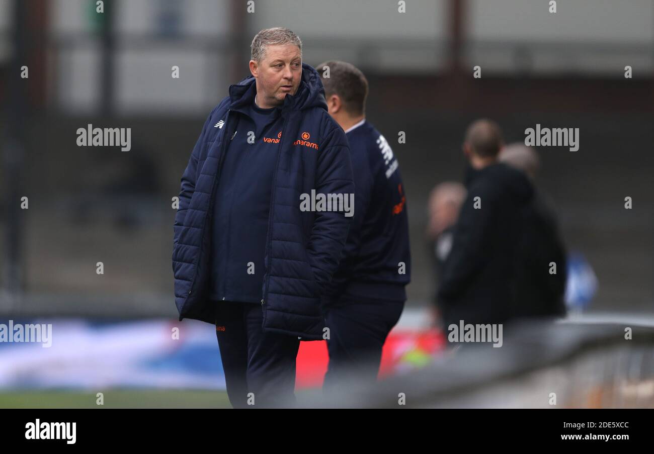 BRISTOL, ENGLAND. 29. NOVEMBER Darlington-Manager Alun Armstrong während des FA Cup-Spiels zwischen Bristol Rovers und Darlington im Memorial Stadium, Bristol am Sonntag 29. November 2020. (Quelle: Christopher Booth) Quelle: MI News & Sport /Alamy Live News Stockfoto