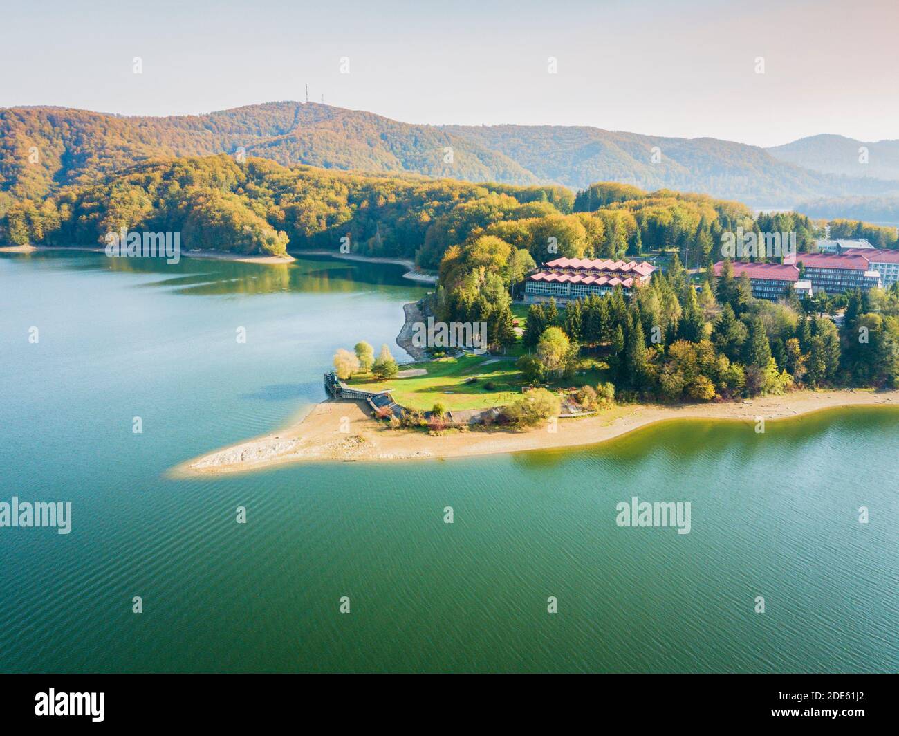 Solina See - Luftaufnahme. Subcarpathia, Polen. Stockfoto