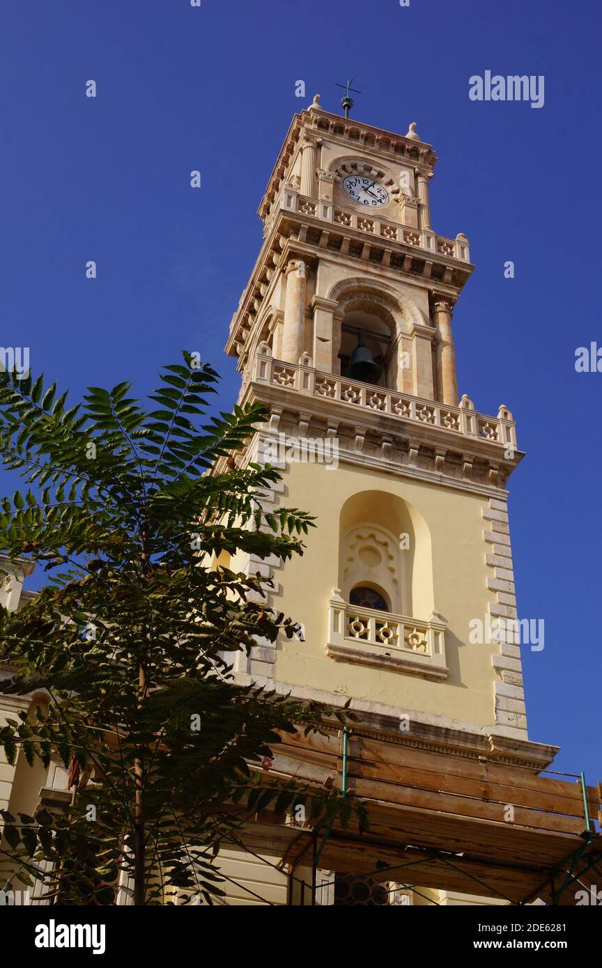 Glockenturm der orthodoxen Kathedrale Agios Minas in Heraklion, Kreta (Griechenland) Stockfoto