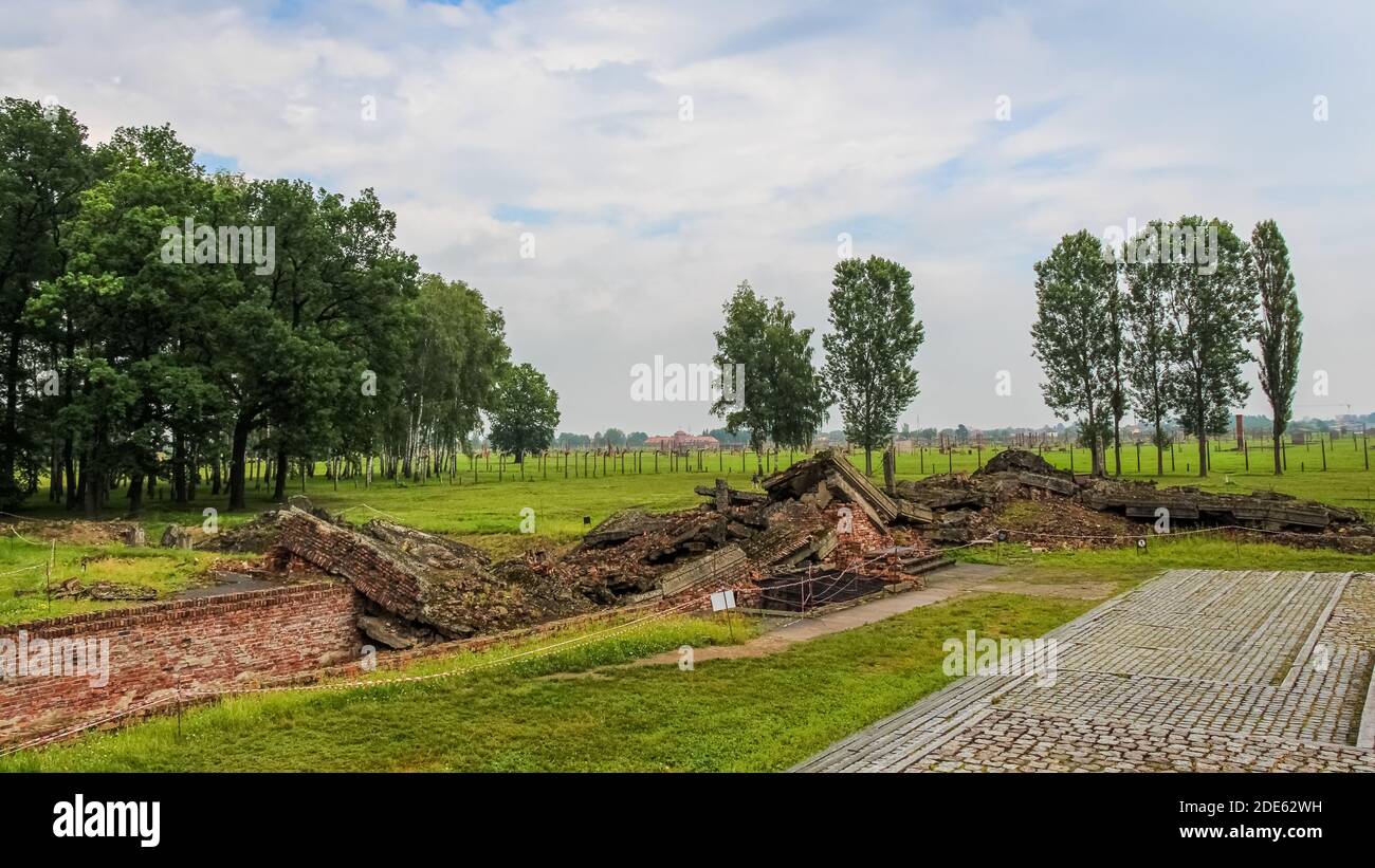 Auschwitz, Polen - 30. Juli 2018: Überreste der Gaskammern im KZ Auschwitz Birkenau, Polen Stockfoto