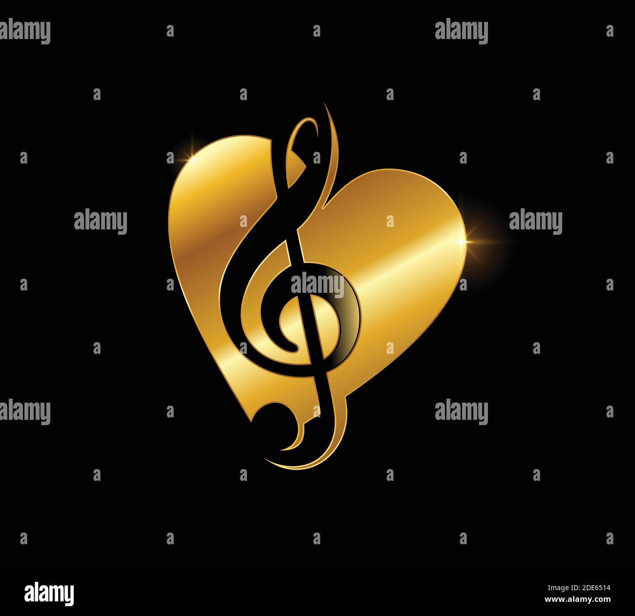 Eine Vektor-basierte Golden Love und Lave Music Note Illustration Auf schwarzem Hintergrund Stock Vektor
