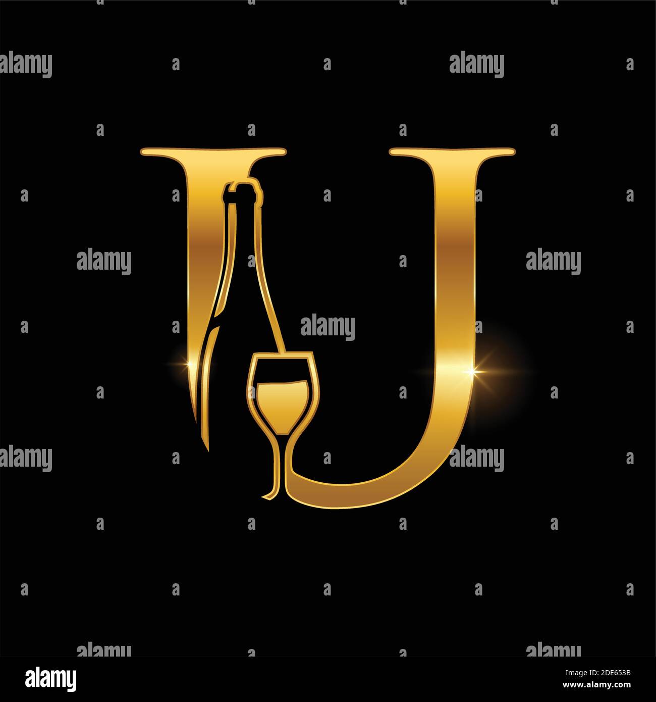 Ein Vektor Golden Weinflasche Schriftart Buchstabe U Logo Zeichen Stock Vektor