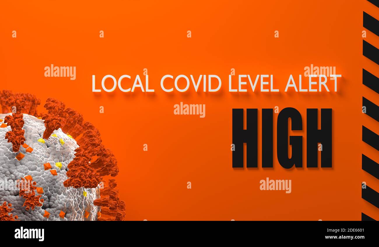 UK LOCAL COVID LEVEL ALERT HIGH POSTER. Neues Tier-System im Vereinigten Königreich seit dem 2. Dezember 2020 Warnung der Öffentlichkeit über Coronavirus-Infektion Stufe i Stockfoto