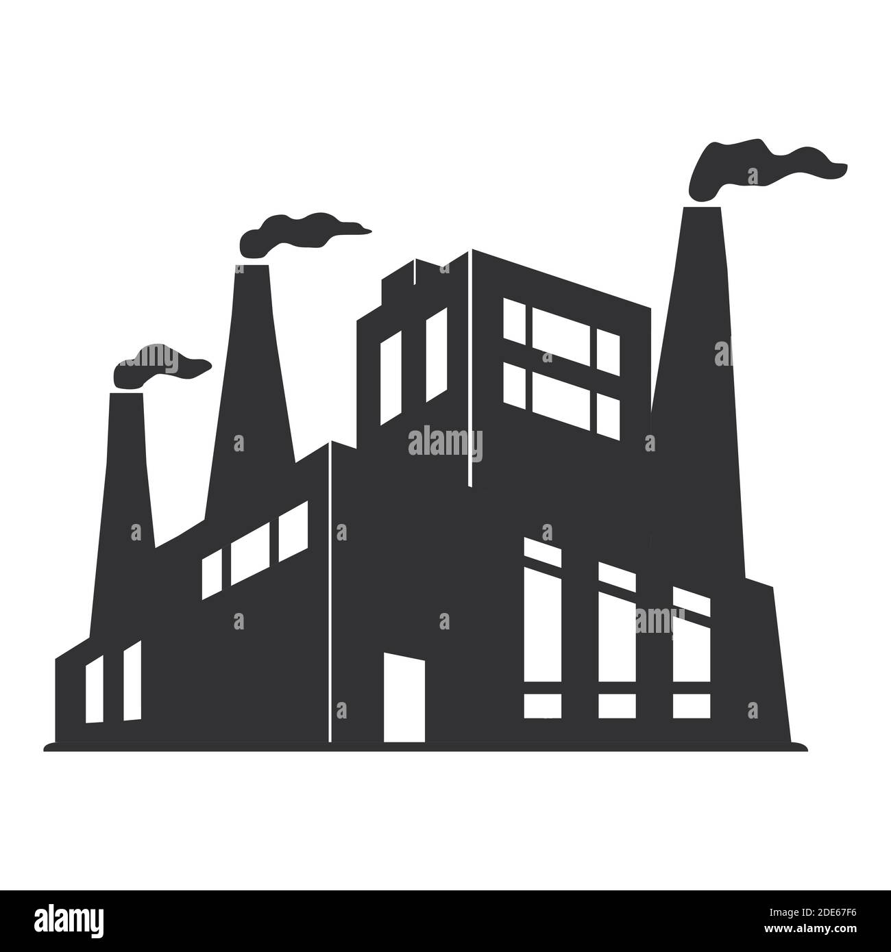 Schwarze Silhouette einer Fabrik mit rauchenden Schornsteinen. Fassade für Industriegebäude. Stock Vektor
