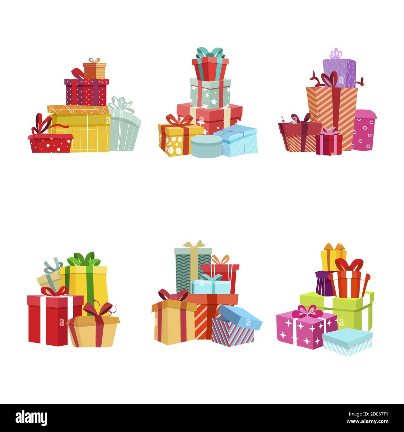 Geschenkschachtel Stapel für Geschenk, Party Geburtstag und weihnachtsüberraschung. Vector Xmas Gruß, festliche bunte dekorative Paket zur Veranstaltung, viele farbige Parc Stock Vektor