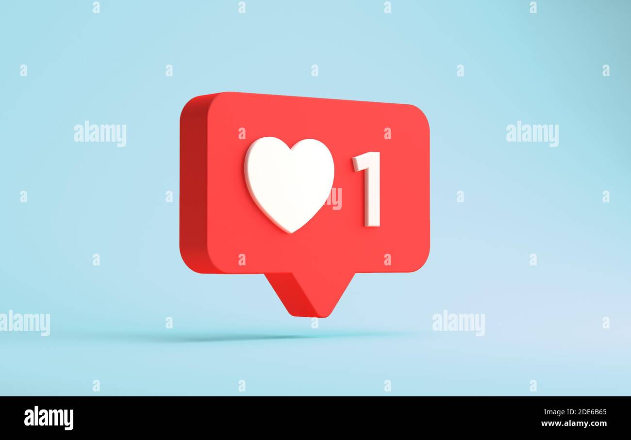 3d-Rendering von instagram ein wie schwebende Benachrichtigung isoliert auf Ein blauer Hintergrund Stockfoto