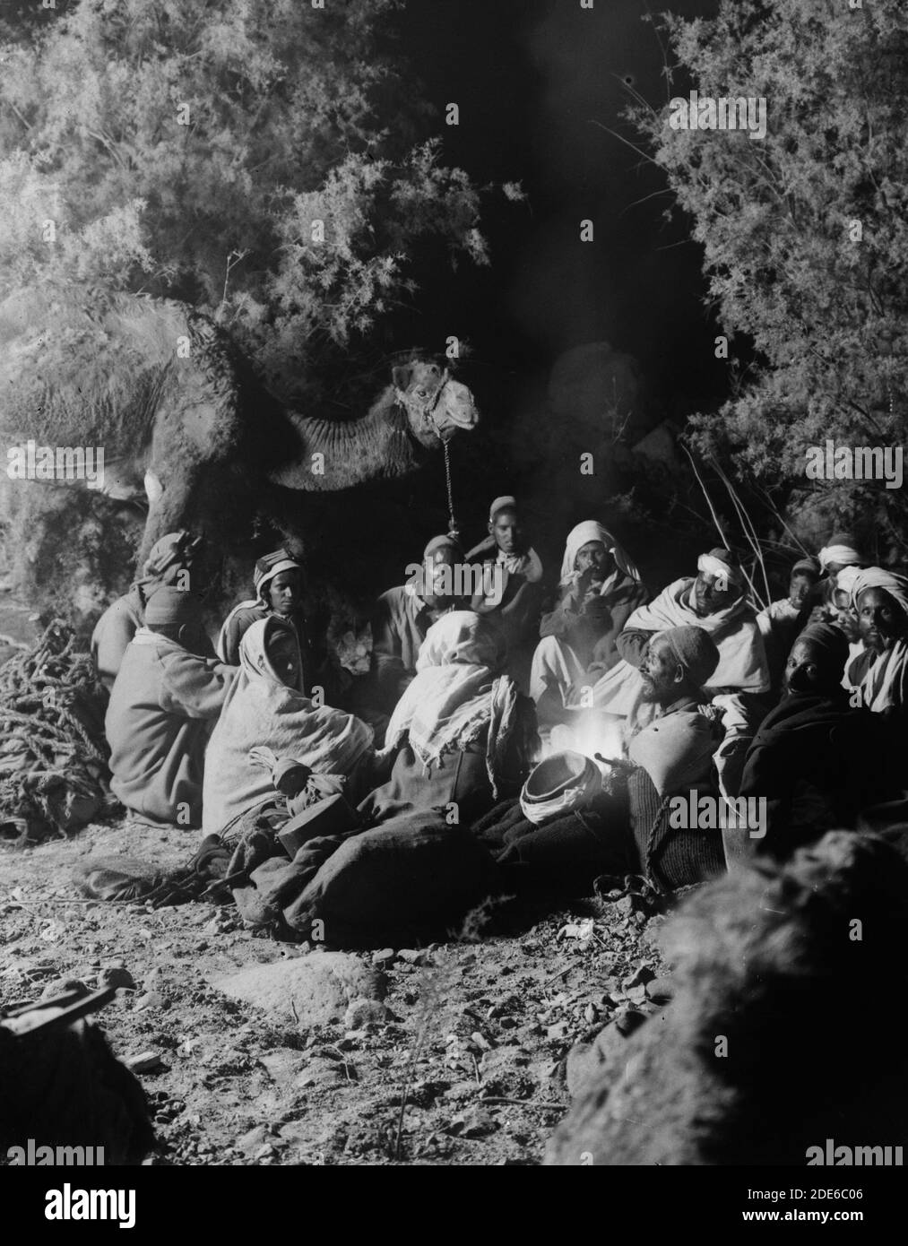 Bildunterschrift: Nach Sinai über das Rote Meer Tor und Wady Hebran. Typische Szene am Lagerfeuer in der Nacht. - Lage: Sinai Ägypten ca. 1900 Stockfoto