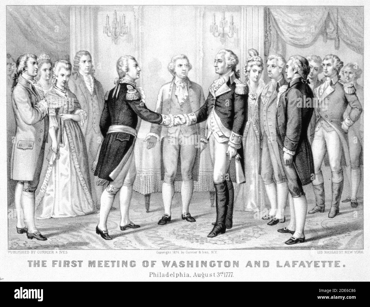 Die erste Sitzung der Washington und Lafayette Philadelphia, 3. August 1777 Stockfoto